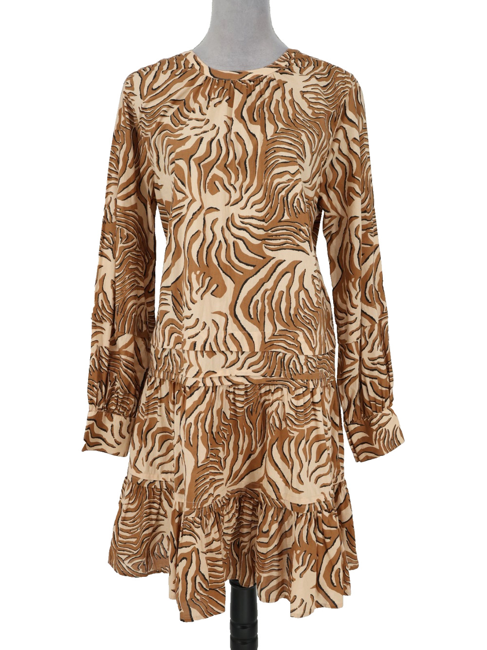 Scotch and Soda Dress Womens Small Beige Rust Organic Cotton Sun Ray Tiered